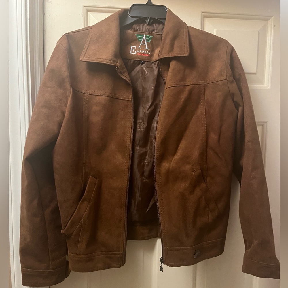Emporio Armani Collezione Brown Suede Men Jacket | Color: Brown | Size: S